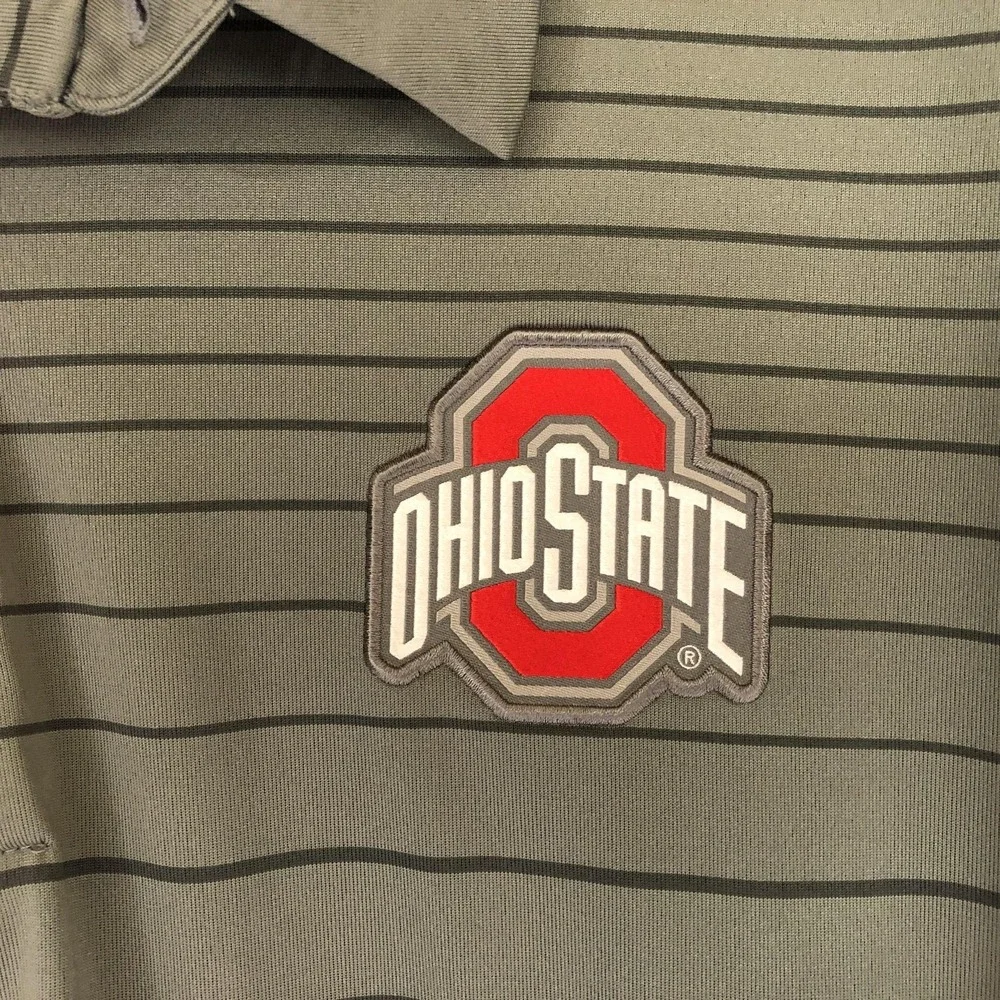 Ohio State Buckeyes‎ Shirt Mens 2XL Gray Striped Nike Dri Fit Polo NCAA Football